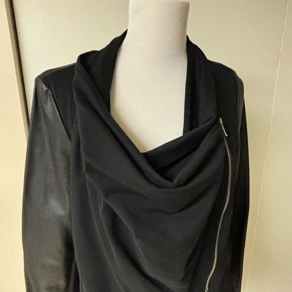 Black faux leather and cotton jacket